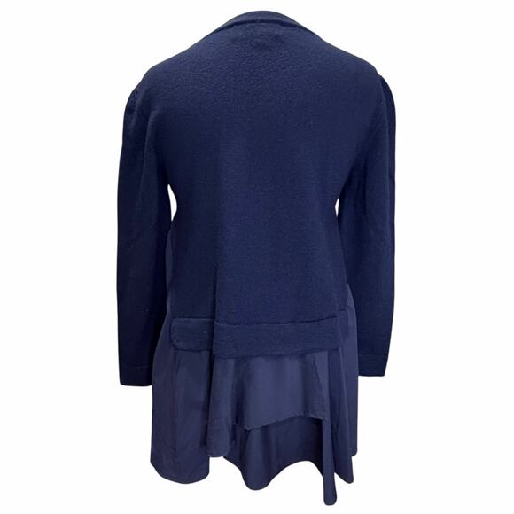 Meimeij Mixed Media Tunic Sweater M Navy Blue Wool Blend Layered Hem Top Luxury - Picture 4 of 16